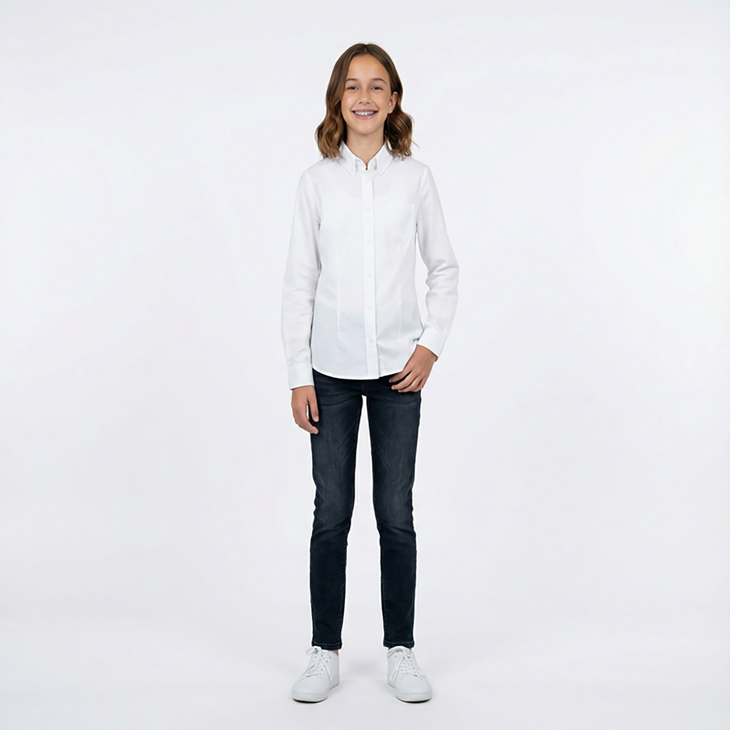 French Toast Girls' Extended Sizing Long Sleeve Oxford Blouse