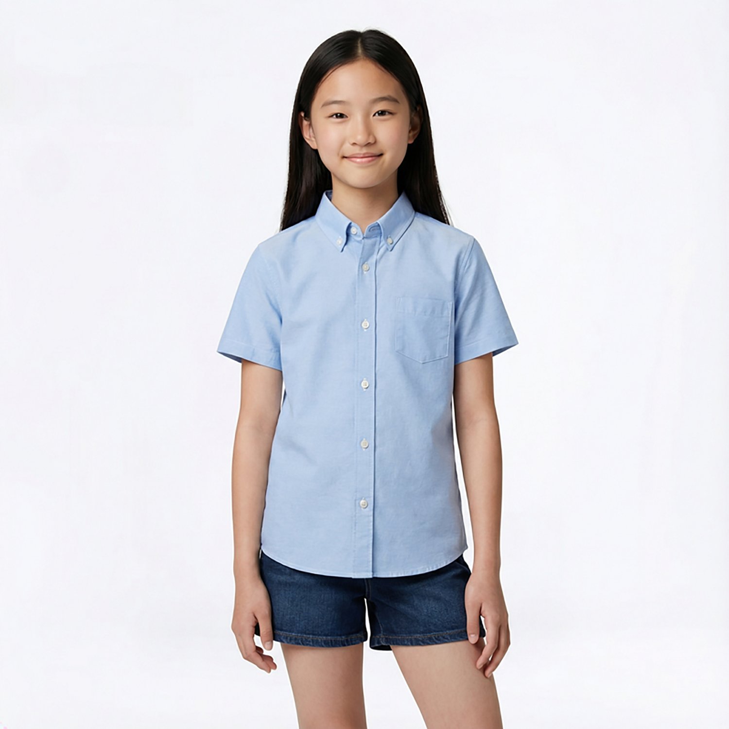 French Toast Girls' Extended Sizing Short Sleeve Oxford Blouse                                                                   - view number 2