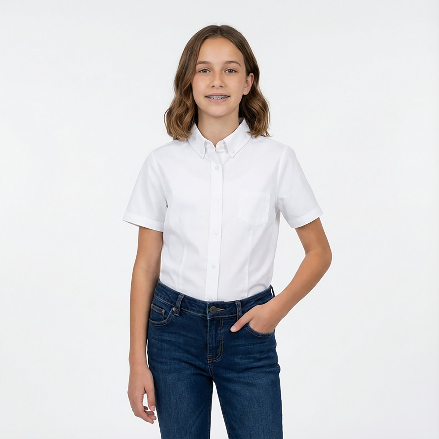 French Toast Girls' Extended Sizing Short Sleeve Oxford Blouse                                                                   - view number 2