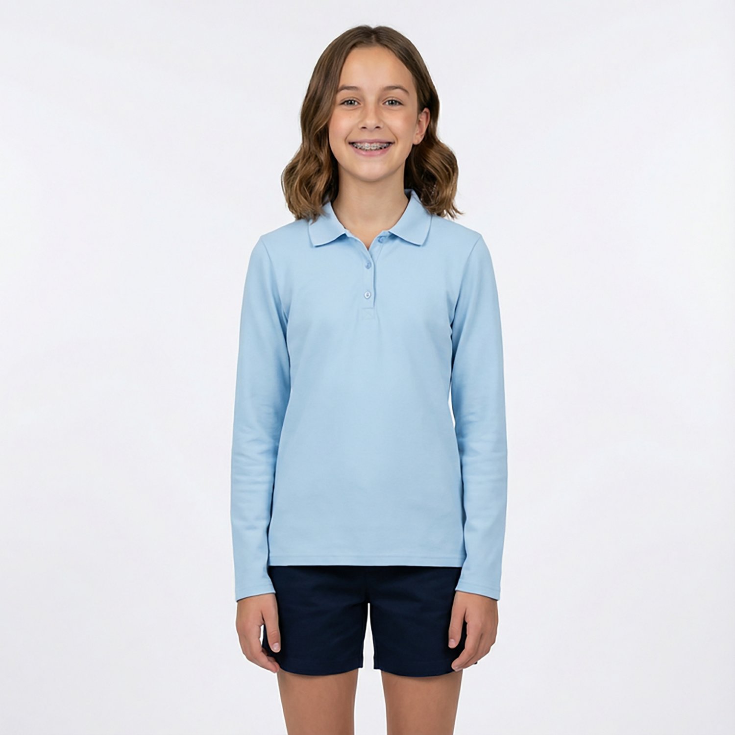 French Toast Girls' Extended Sizing Long Sleeve Stretch Pique Polo Shirt - view number 2