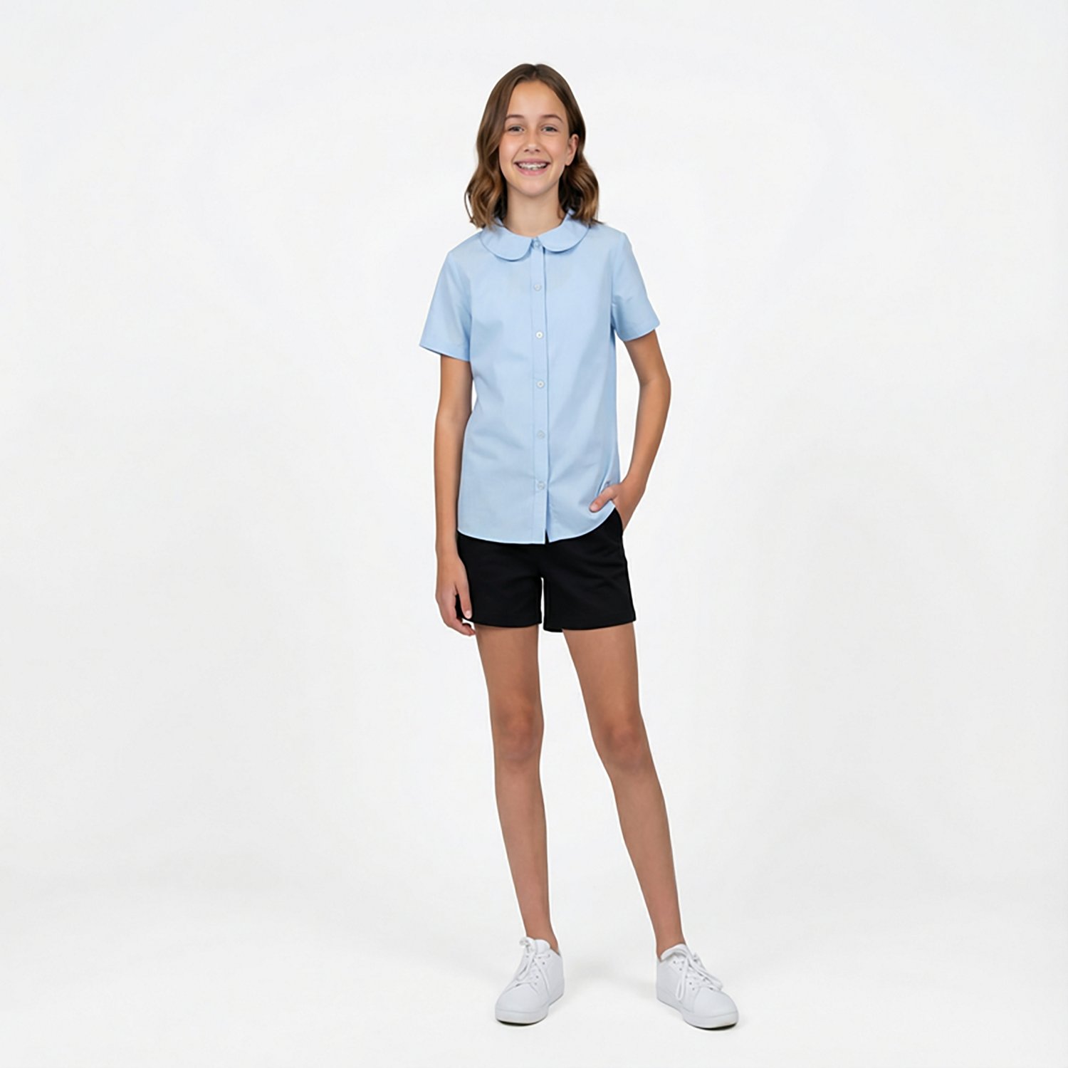 French Toast Girls' Plus Size Modern Peter Pan Blouse