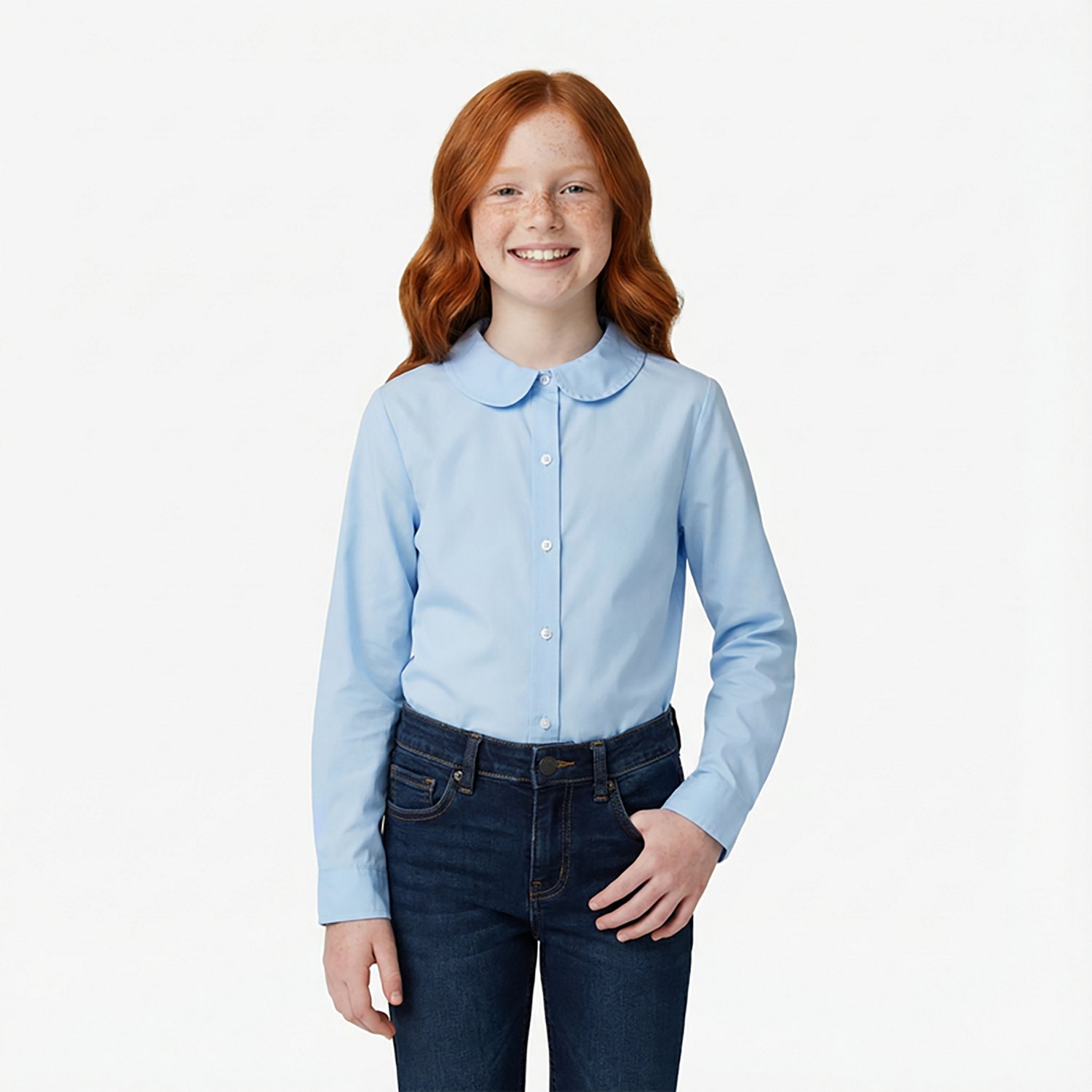 French Toast Girls' Extended Sizing Modern Peter Pan Long Sleeve Blouse - view number 2