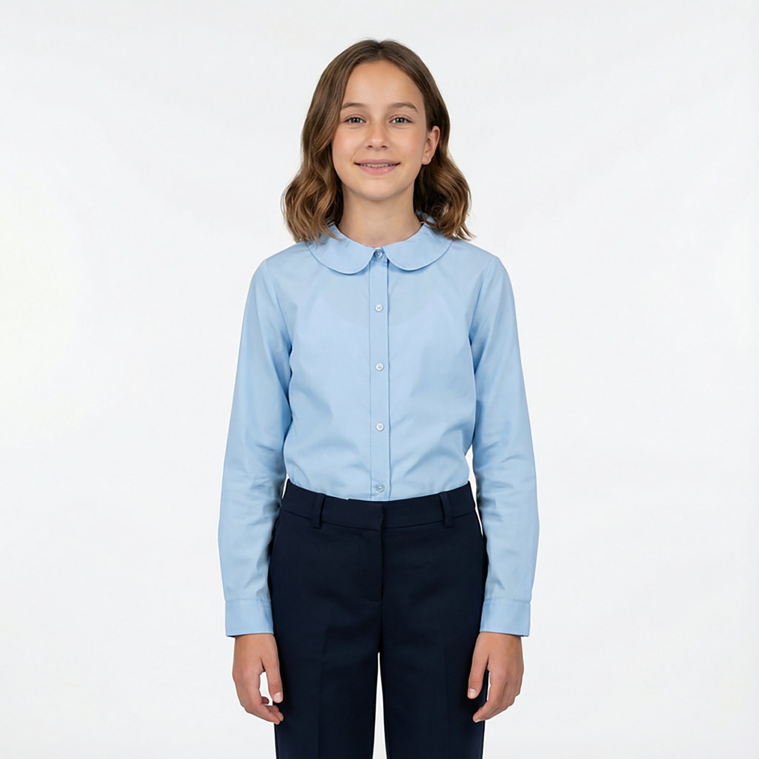 French Toast Girls' Extended Sizing Modern Peter Pan Long Sleeve Blouse - view number 2