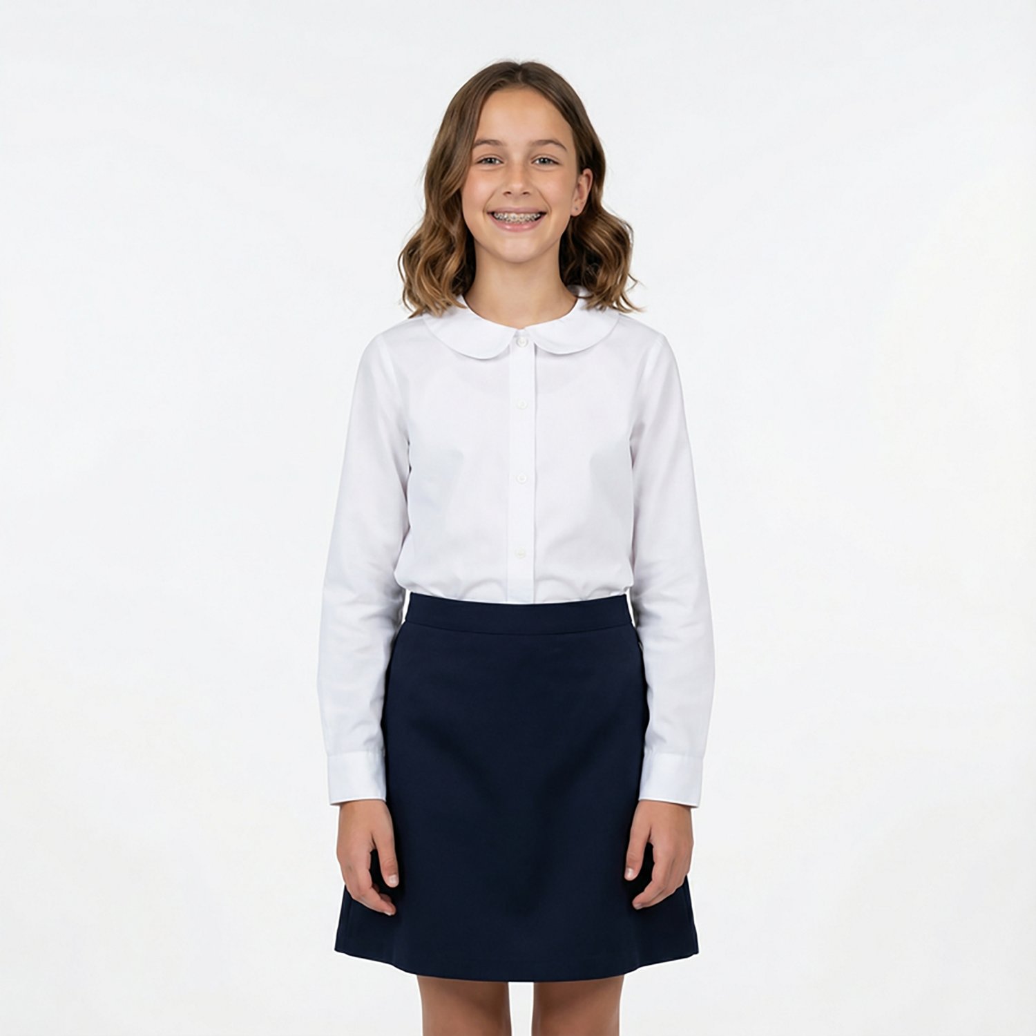 French Toast Girls' Extended Sizing Modern Peter Pan Long Sleeve Blouse - view number 2