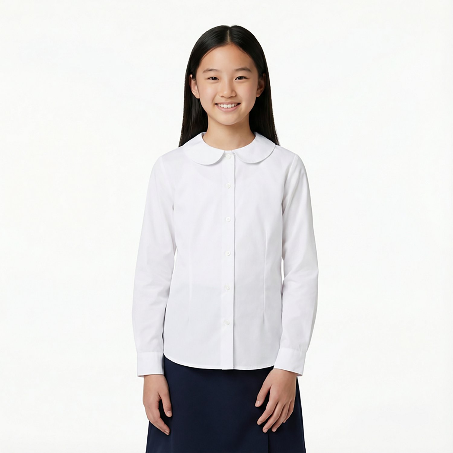 French Toast Girls' Extended Sizing Modern Peter Pan Long Sleeve Blouse - view number 2