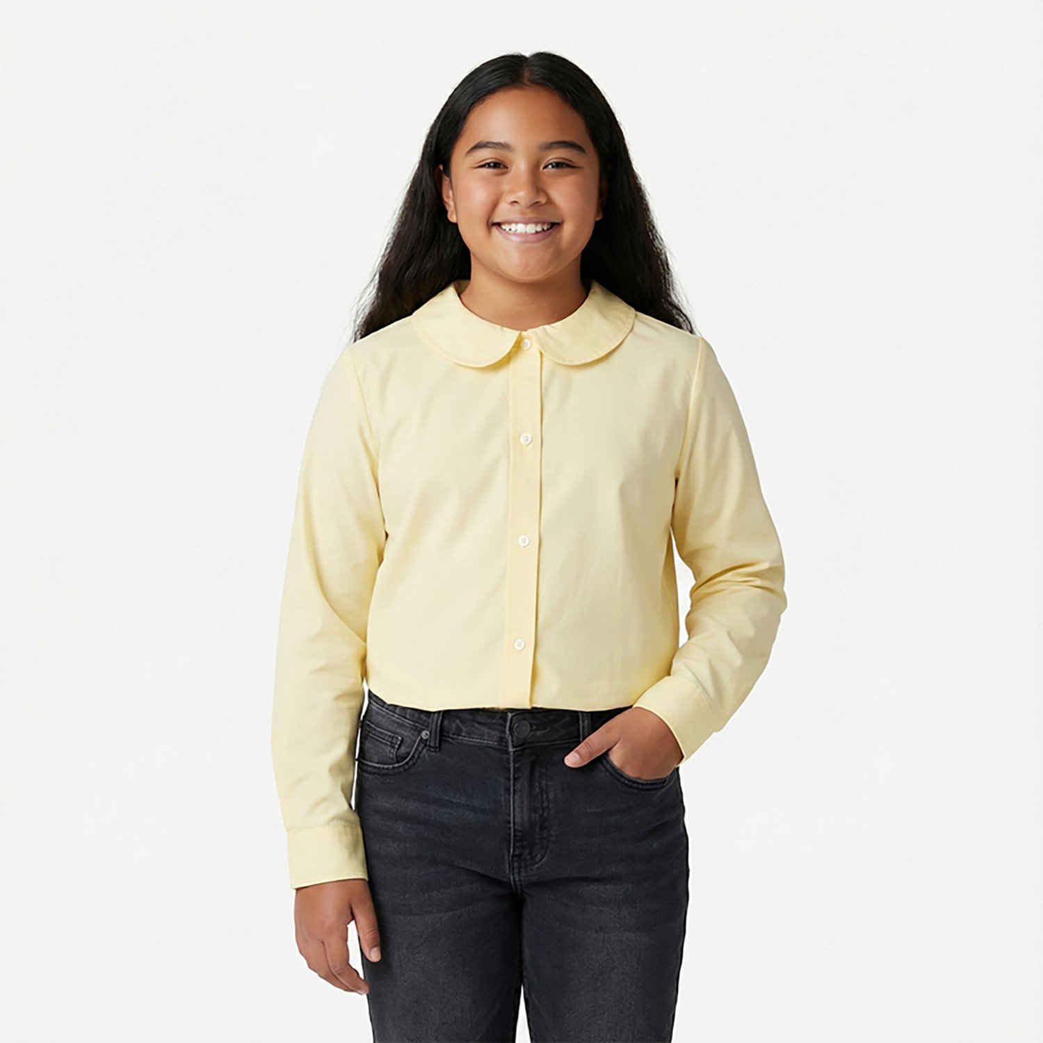French Toast Girls' Extended Sizing Modern Peter Pan Long Sleeve Blouse - view number 2
