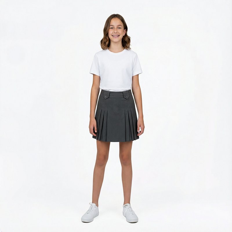 French Toast Front-Pleated Tab Skirt Little & Big Kid Girls Pleated Skirt, 20, Gray