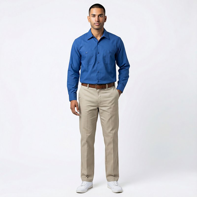 Men's Long Sleeve Poplin Work Shirt, Cotton/Polyester, Button Fronts, 2 Pocket(s), Royal Blue, S