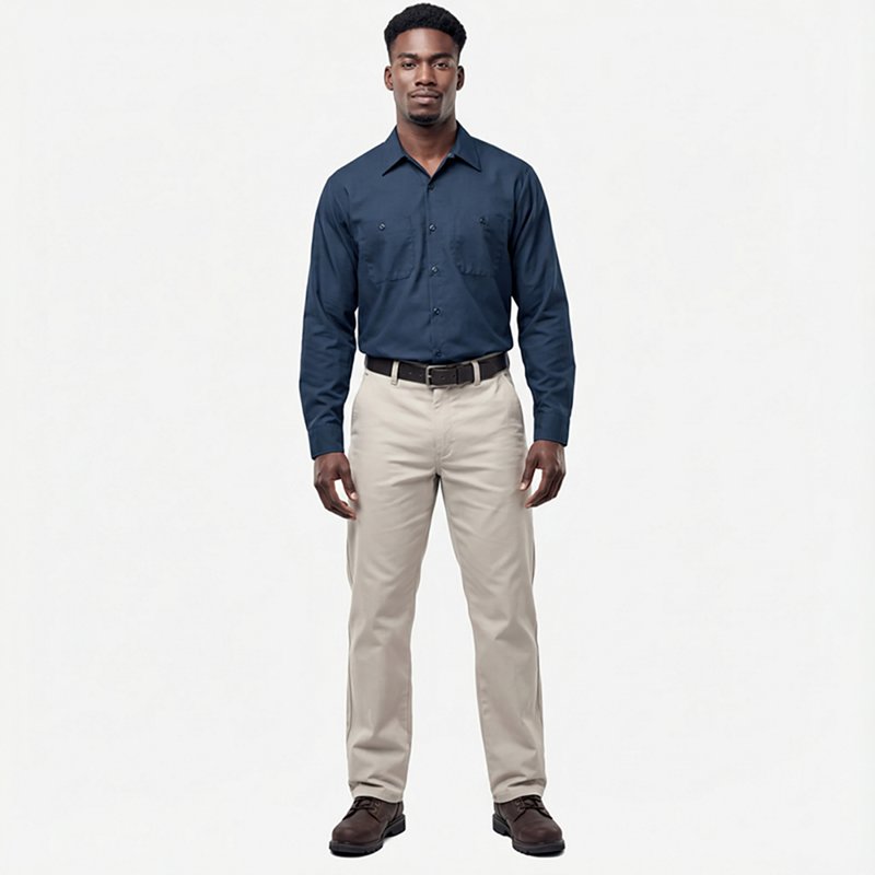 Men's Long Sleeve Poplin Work Shirt, Cotton/Polyester, Button Fronts, 2 Pocket(s), Navy, 4XL