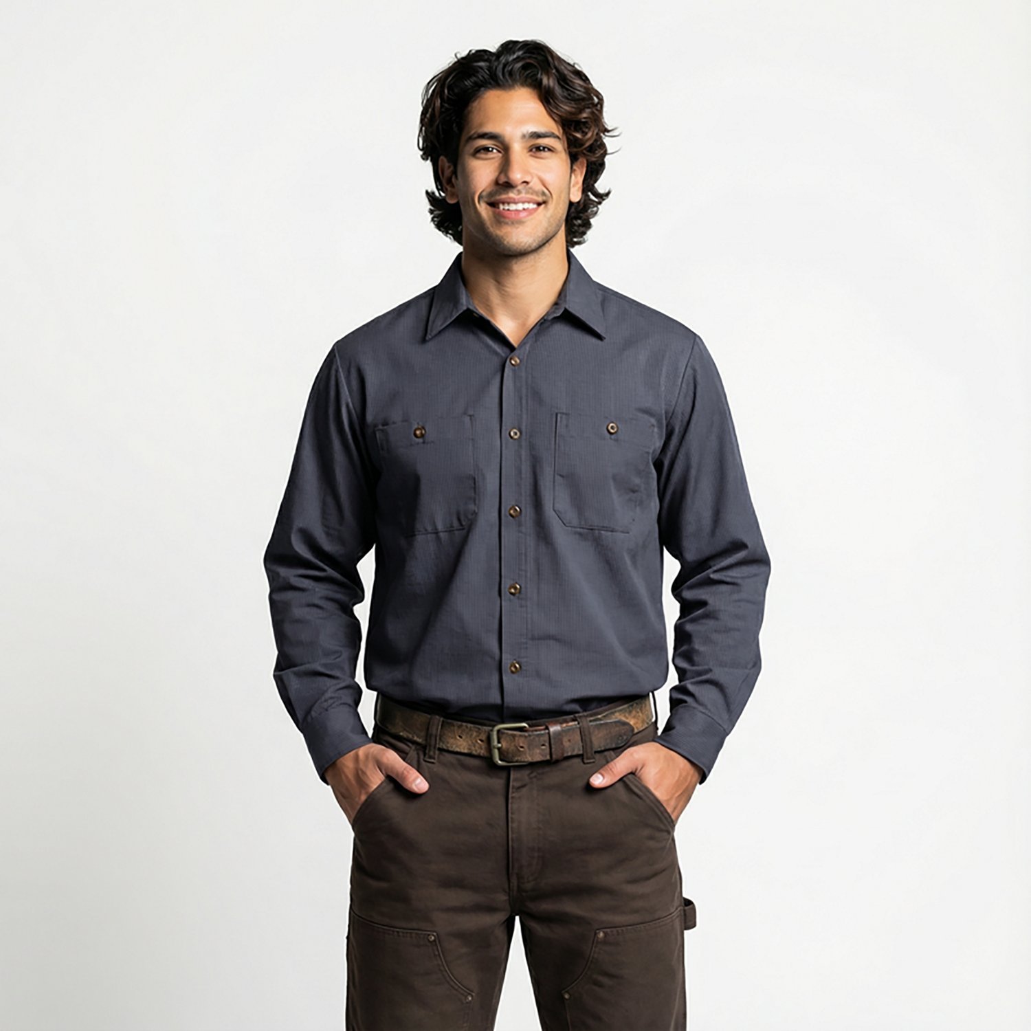 Red Kap Men's Long Sleeve Geometric Microcheck Work Shirt - view number 2