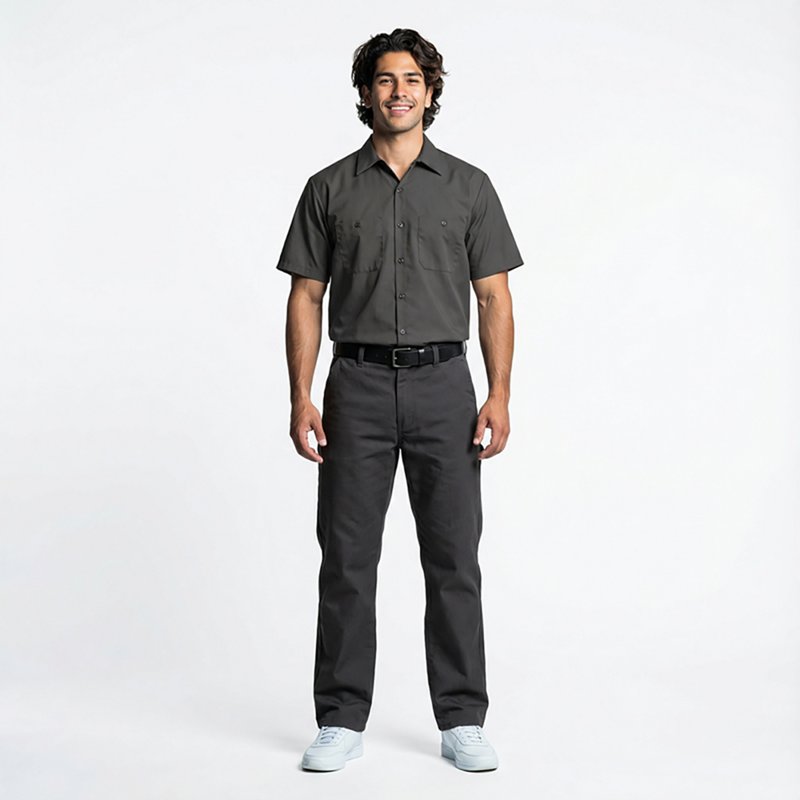 Men's Short Sleeve Industrial Poplin Work Shirt, Cotton/Polyester, Button Fronts, 2 Pocket(s), M