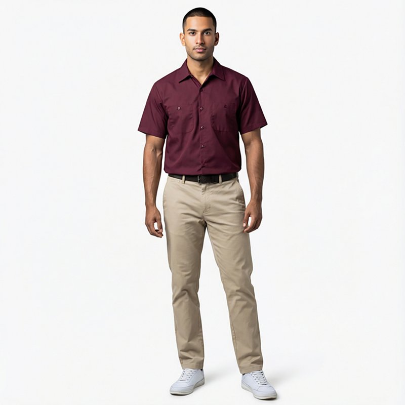 Men's Short Sleeve Industrial Poplin Work Shirt, Cotton/Polyester, Button Fronts, 2 Pocket(s), 4XL