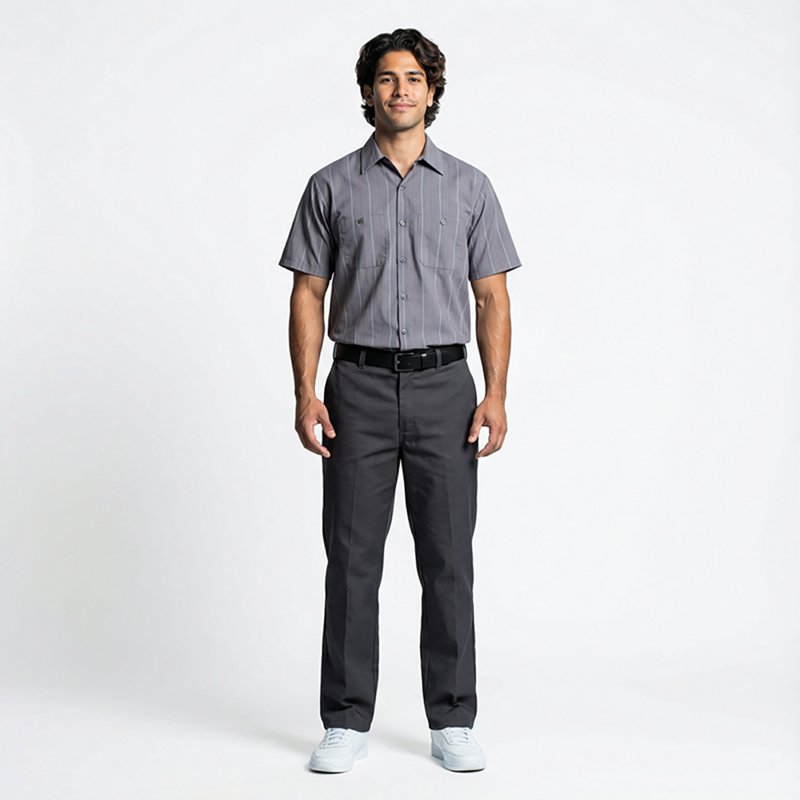 Men's Short Sleeve Industrial Stripe Work Shirt, Cotton/Polyester, Button Fronts, 2 Pocket(s), XL