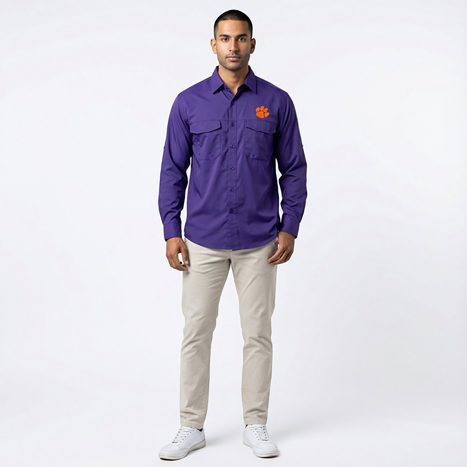 Antigua Men's Clemson University Game Day Woven Fishing Shirt