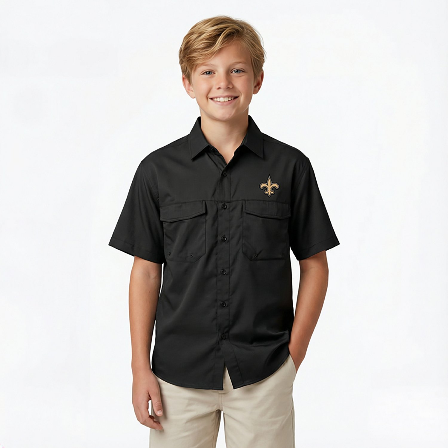 Antigua Men's New Orleans Saints Game Day Woven Fishing Shirt - view number 2
