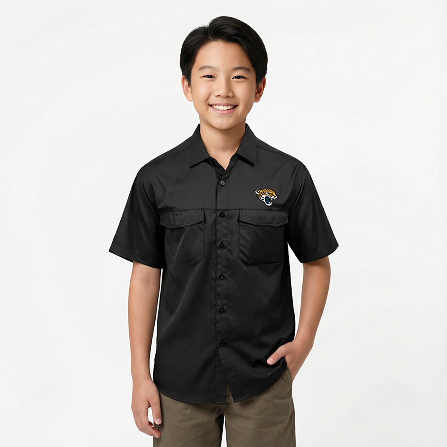Antigua Men's Jacksonville Jaguars Game Day Woven Fishing Shirt - view number 2