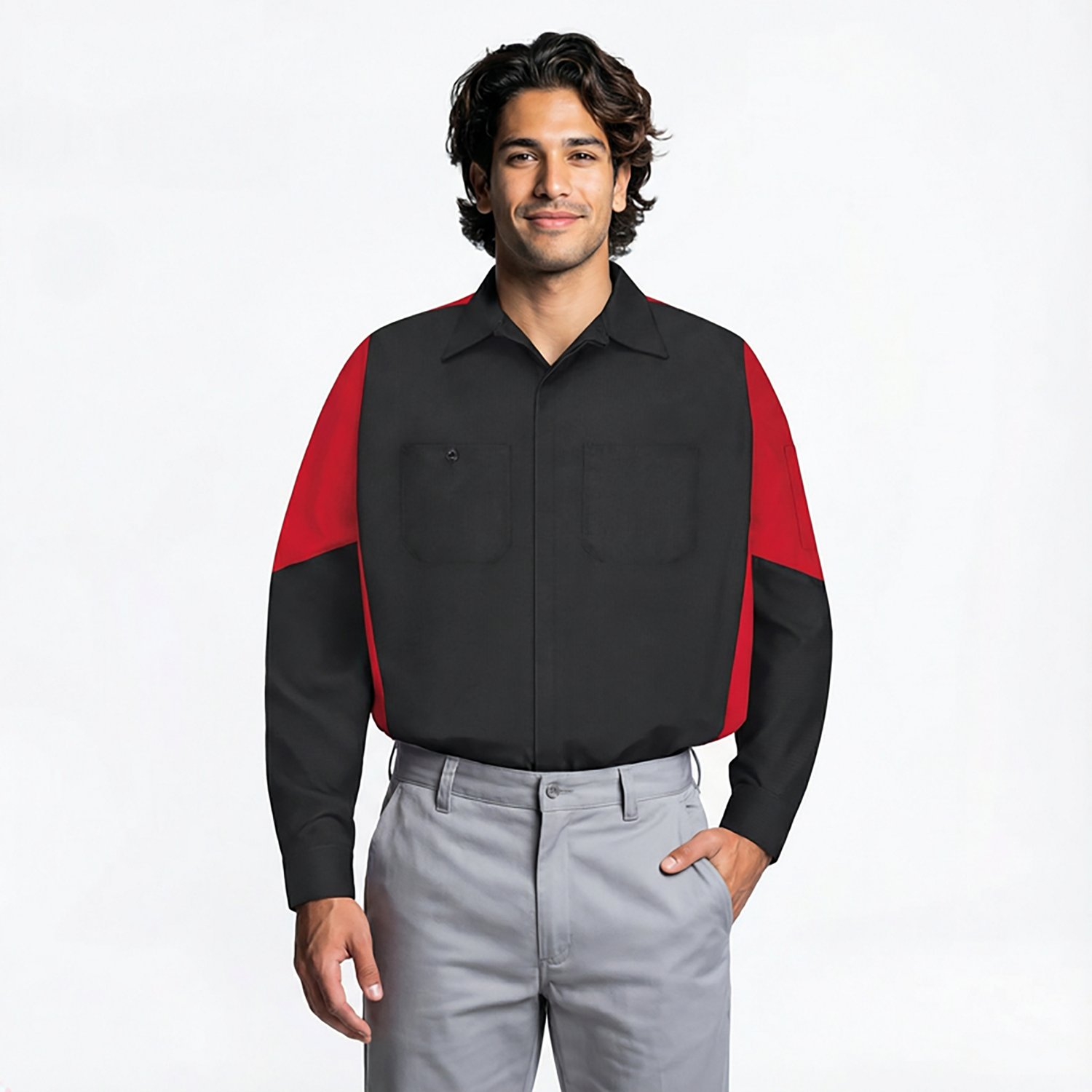 Red Kap Men's 2-Tone Crew Long Sleeve Shirt                                                                                      - view number 2