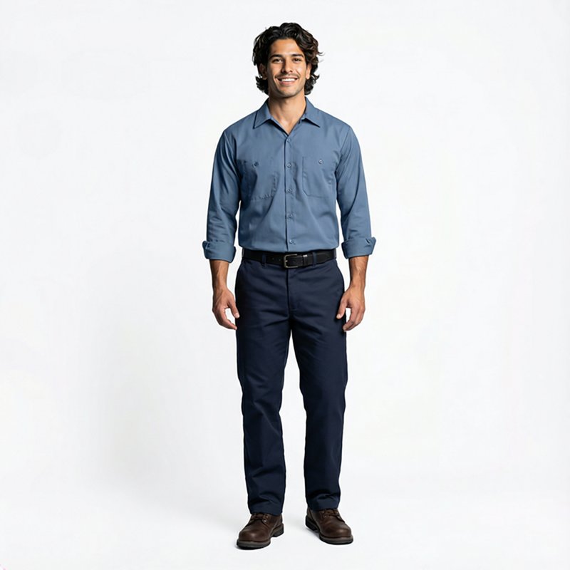 Men's Long Sleeve Work Shirt, Cotton, Button Fronts, 2 Pocket(s), Postman Blue, XL