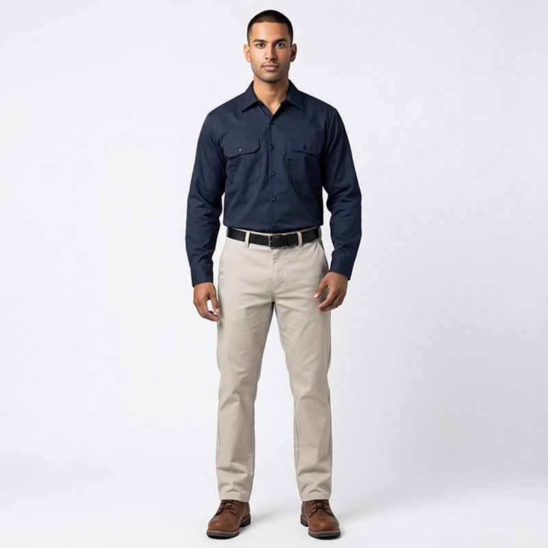 Men's Long Sleeve Heavyweight Shirt, Cotton, Button Fronts, 2 Pocket(s), Dark Navy, 2XL