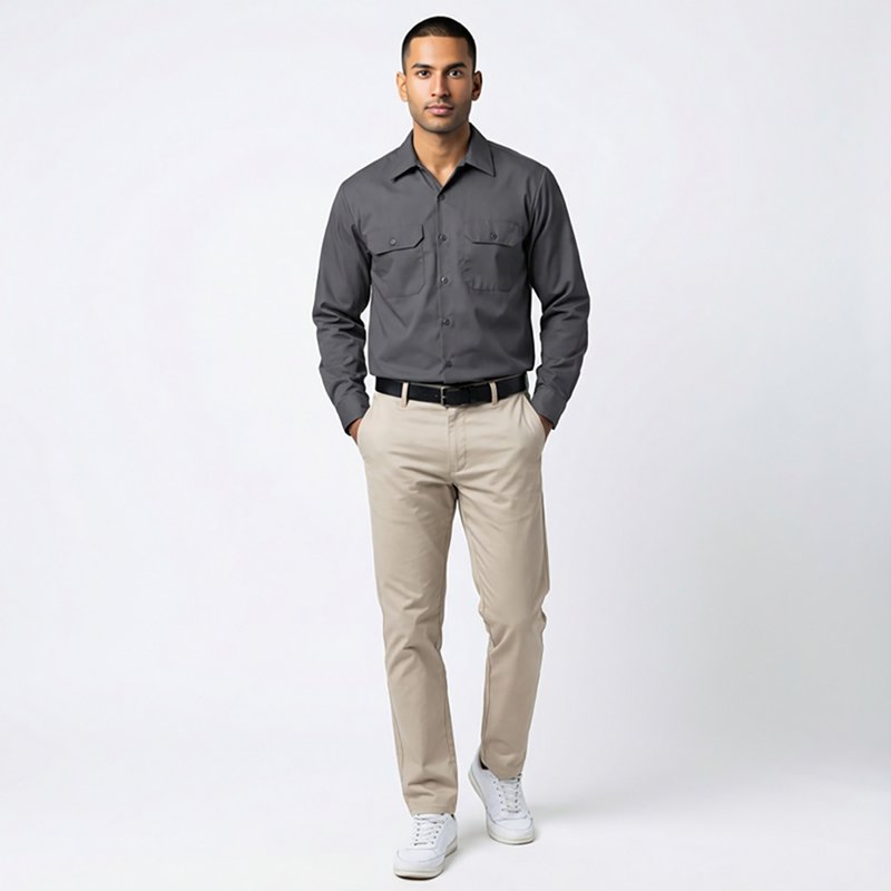 Men's Long Sleeve Heavyweight Shirt, Cotton, Button Fronts, 2 Pocket(s), Charcoal, 2XL