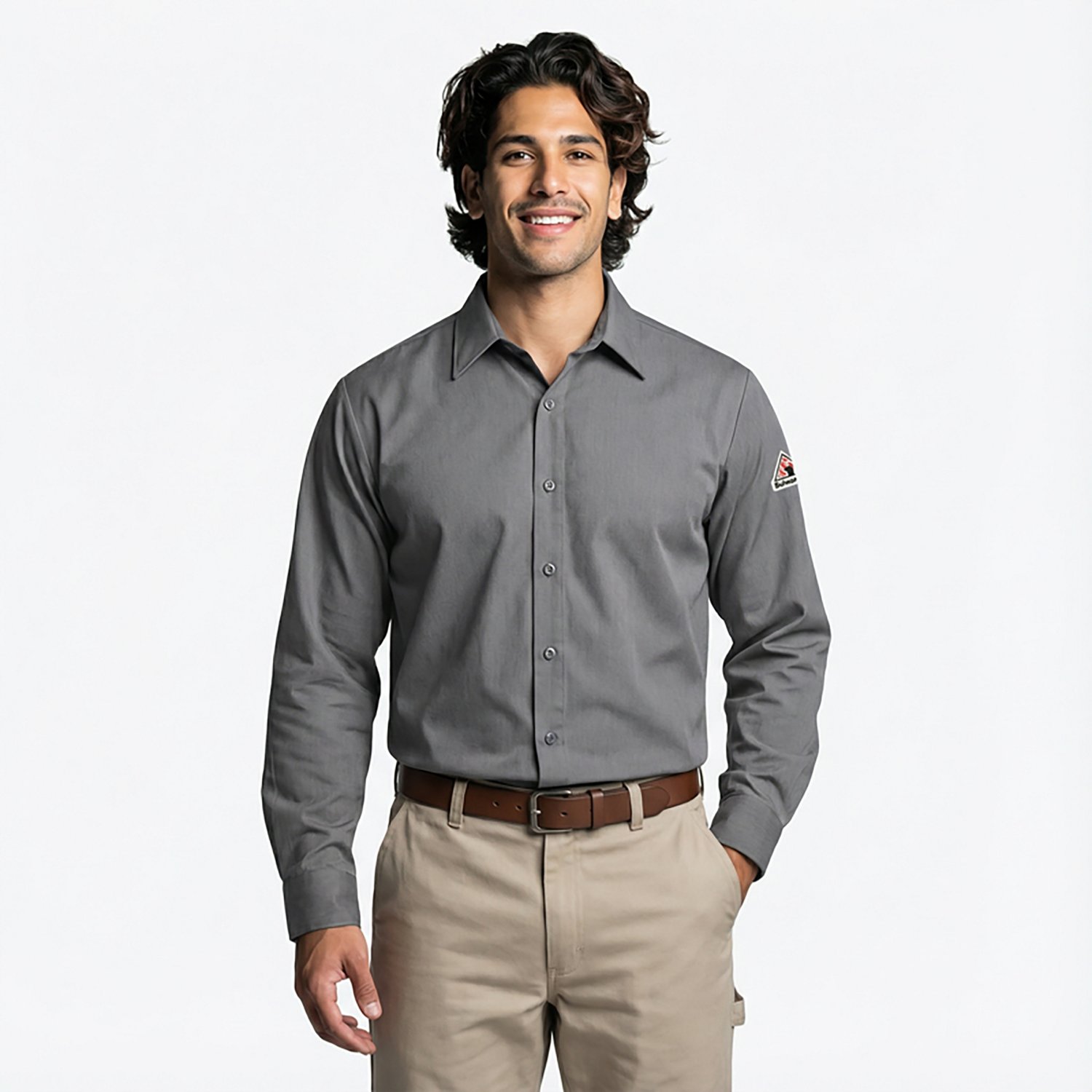 Bulwark Men's Concealed Gripper Pocketless Midweight Flame Resistant Long Sleeve Work Shirt - view number 2