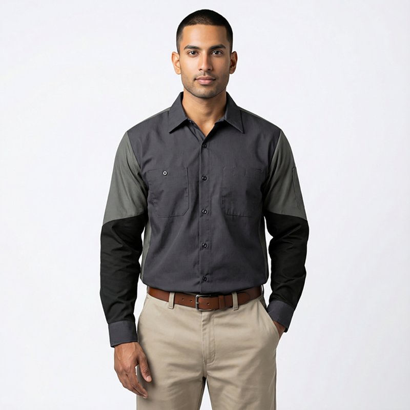 Red Kap Men's 2-Tone Crew Long Sleeve Shirt