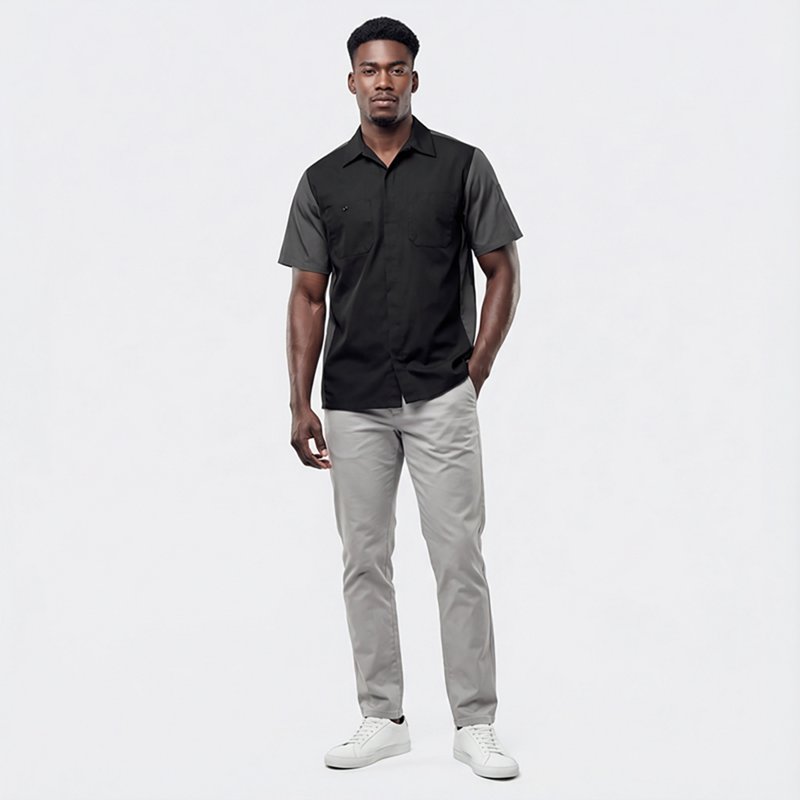 Red Kap Men's 2-Tone Crew Short Sleeve Touchtex Shirt"