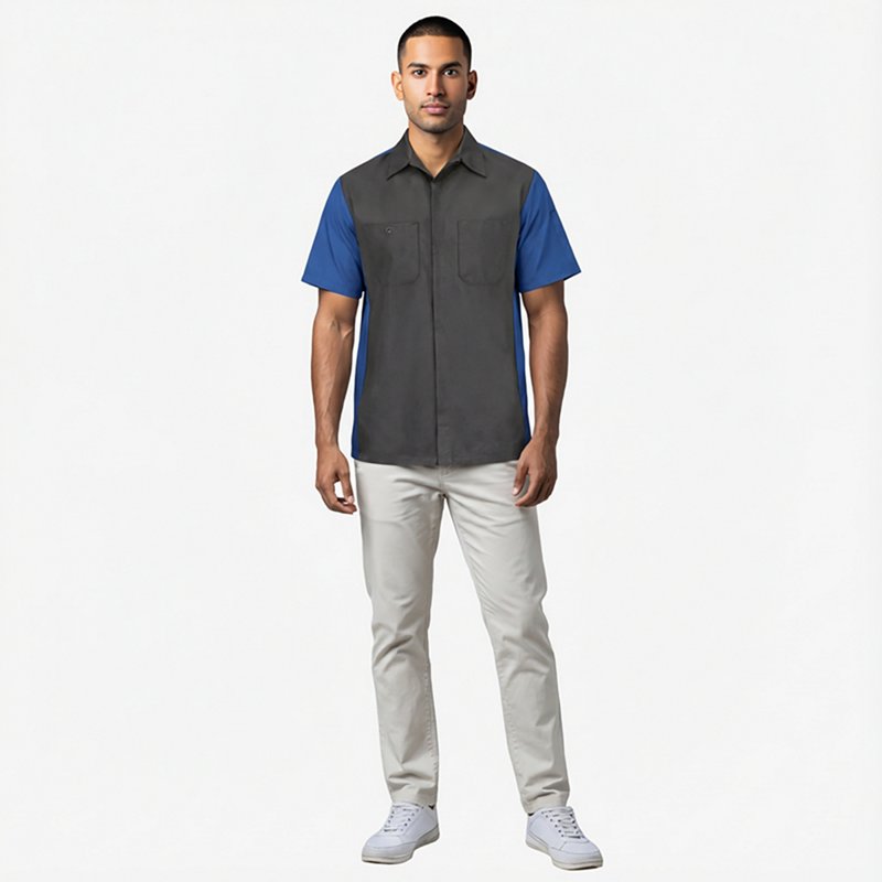 Red Kap Men's 2-Tone Crew Short Sleeve Button Down Shirt