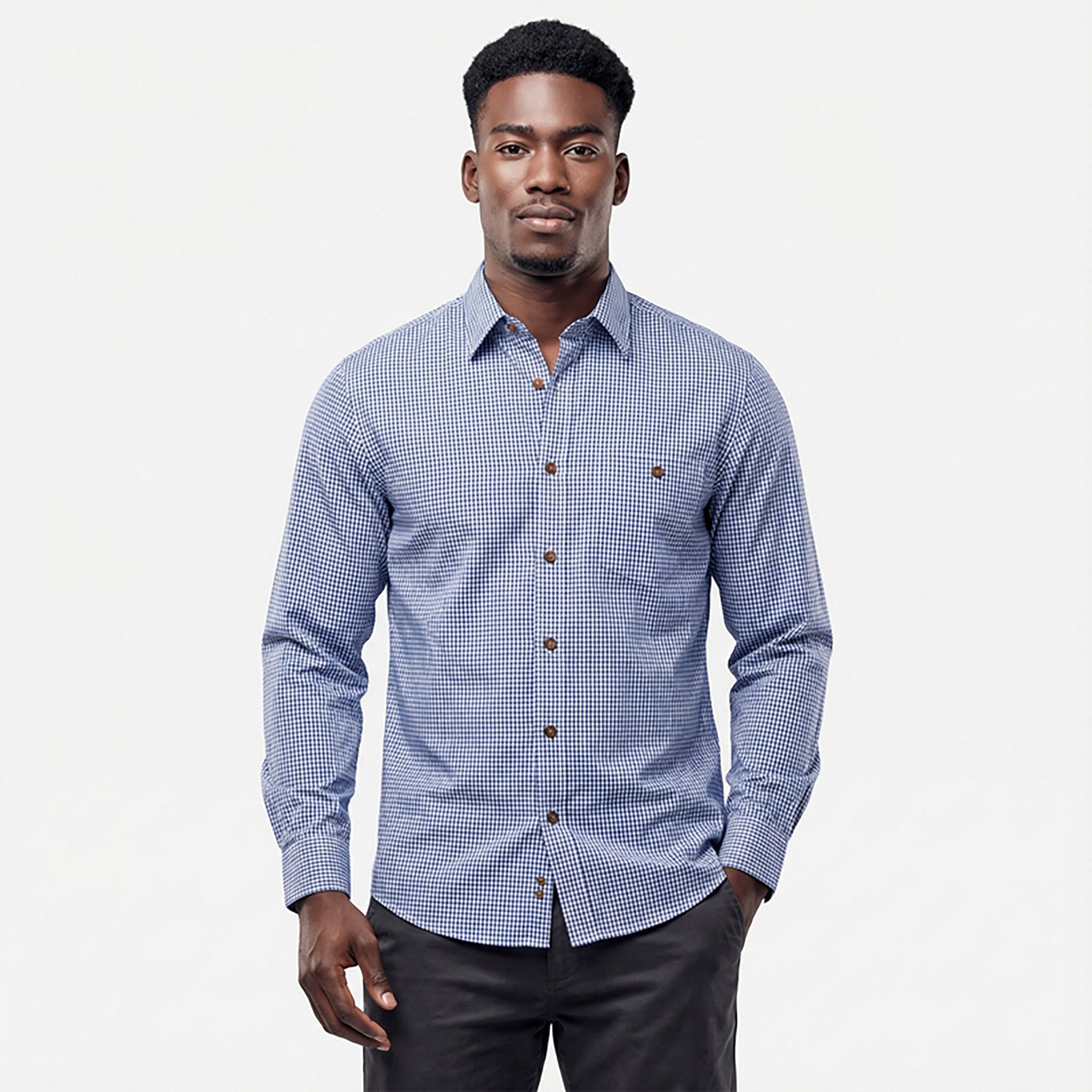 Red Kap Men's Mini-Plaid Uniform Long Sleeve Shirt