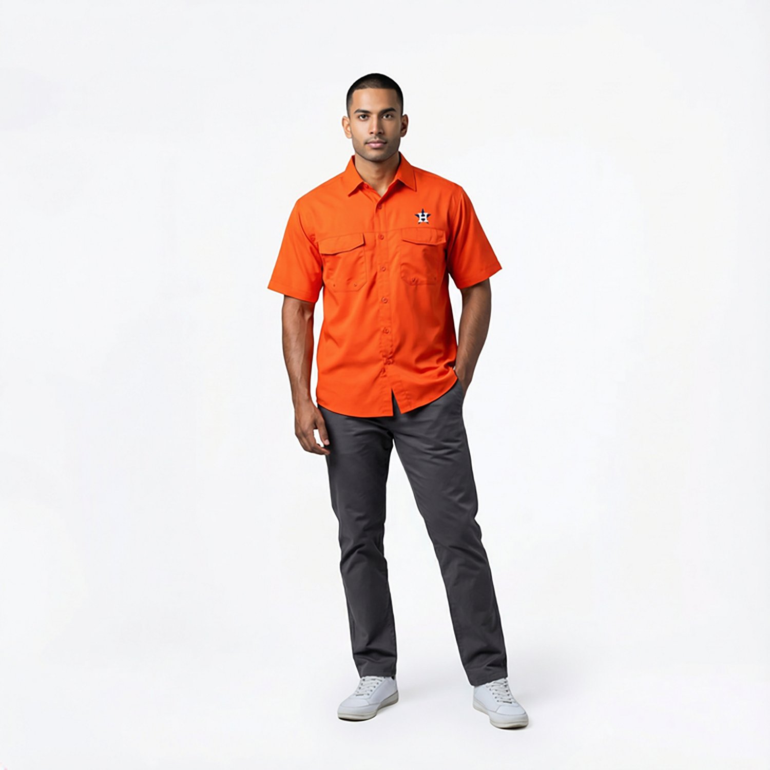 Antigua Men's Houston Astros Game Day Woven Fishing Shirt