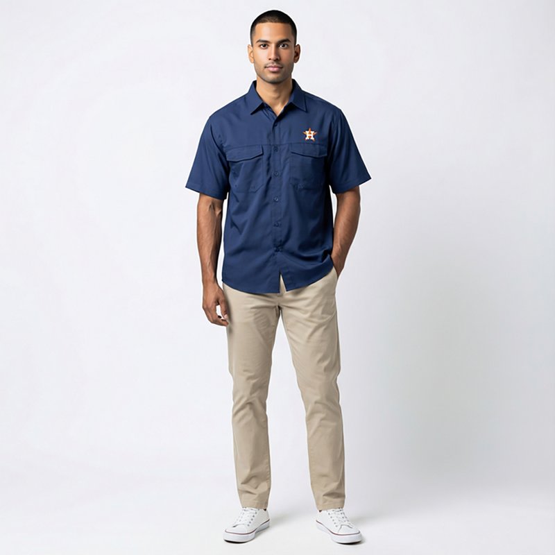 Antigua Men's Houston Astros Game Day Woven Fishing Shirt