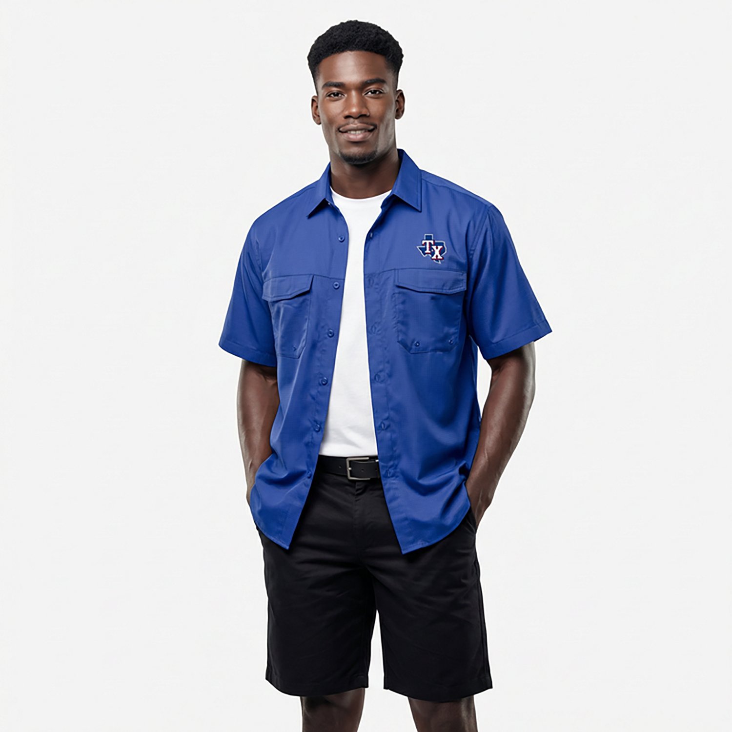 Antigua Men's Texas Rangers Game Day Woven Fishing Shirt                                                                         - view number 2