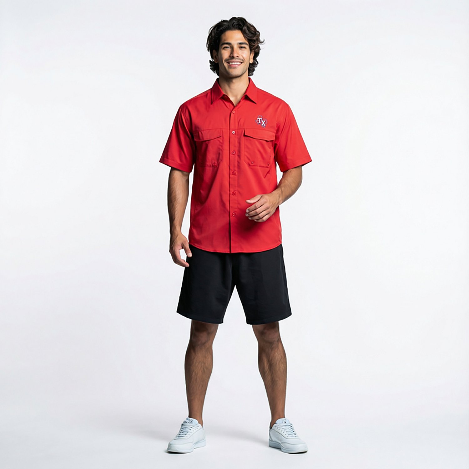 Antigua Men's Texas Rangers Game Day Woven Fishing Shirt