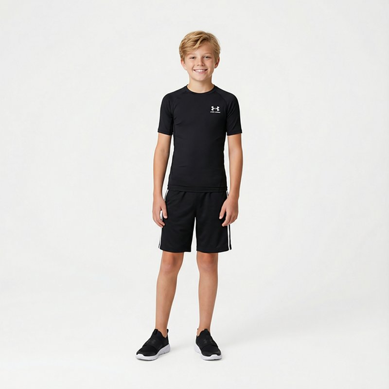 Under Armour HeatGear Armour Short-Sleeve Base-Layer Shirt for Kids - Black/White