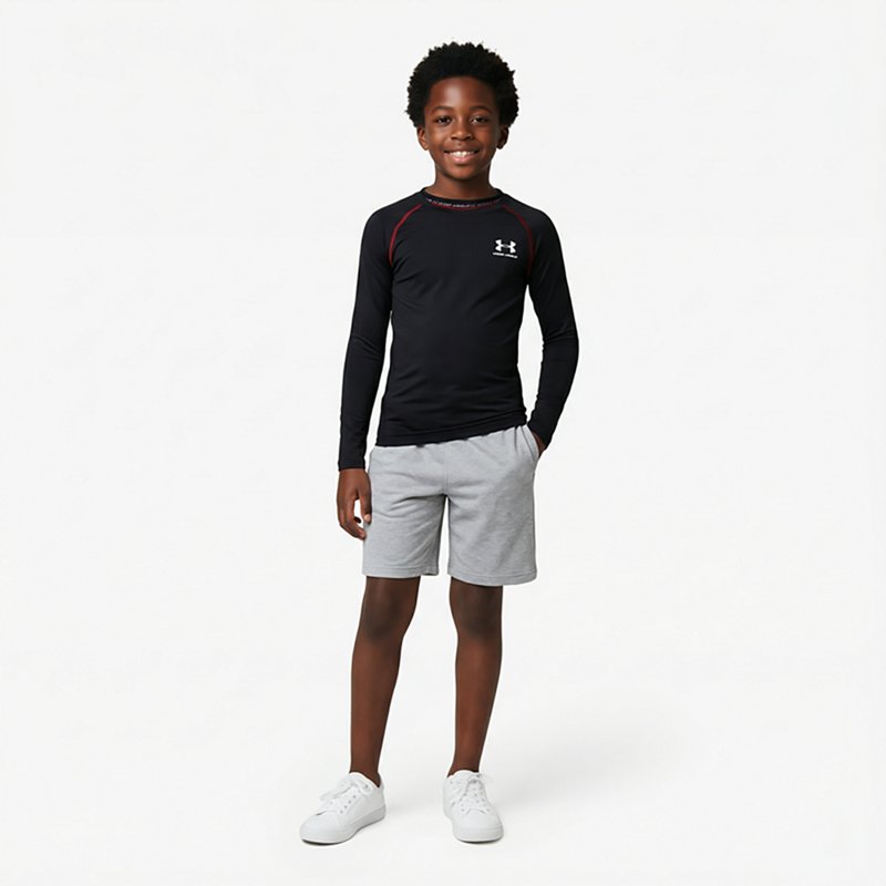 Under Armour HeatGear Armour Long-Sleeve Base-Layer Shirt for Kids - Black/White