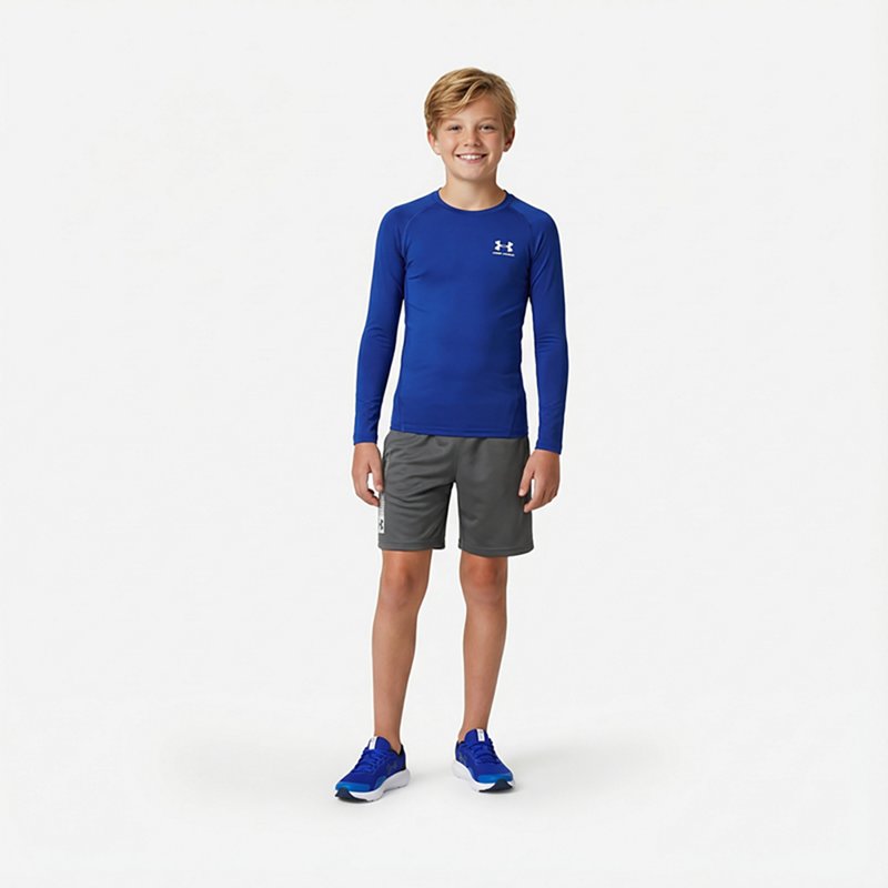 Under Armour Boys' HeatGear Armour Long Sleeve Shirt, Small, Royal/White