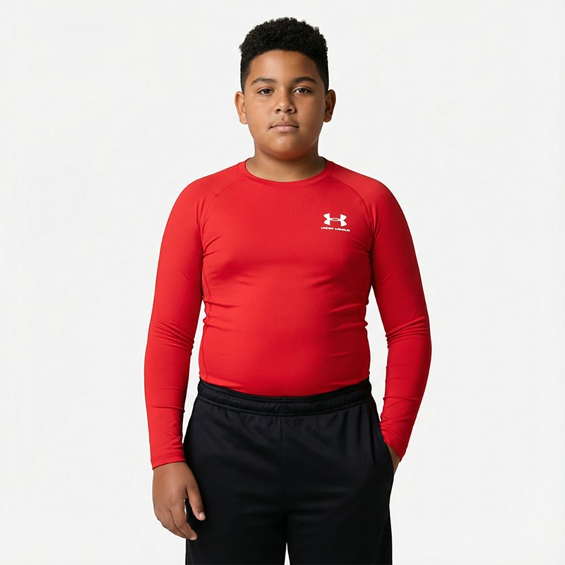 Under Armour HeatGear Armour Long-Sleeve Base-Layer Shirt for Kids - Red/White