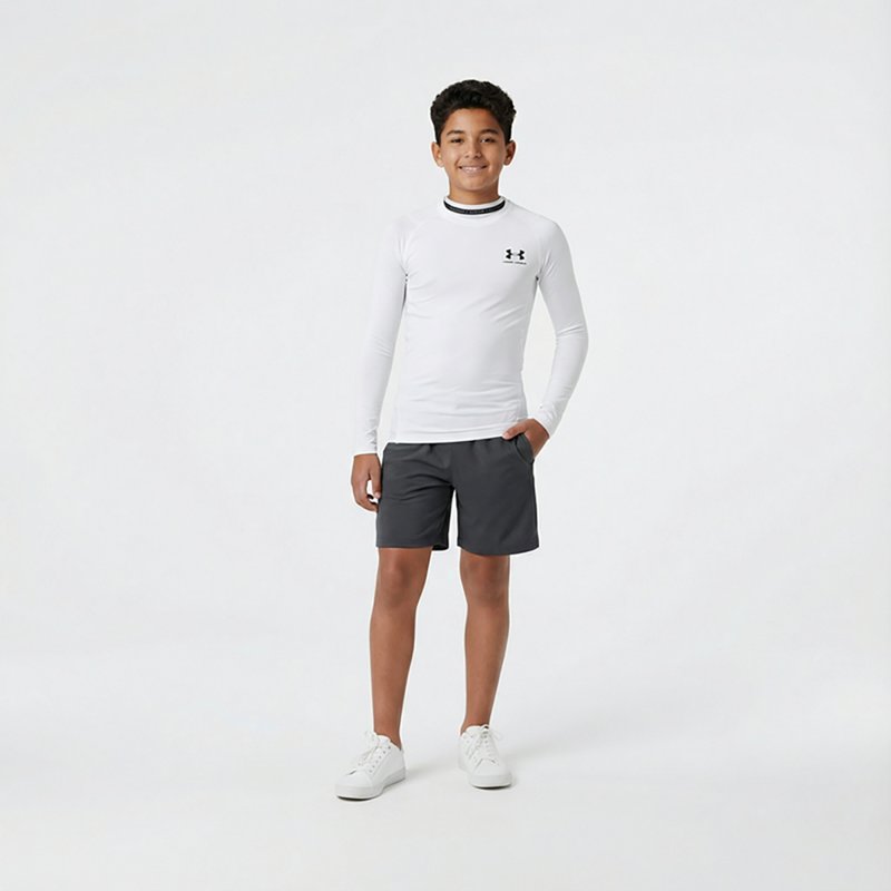 Under Armour HeatGear Armour Long-Sleeve Base-Layer Shirt for Kids - White/Black