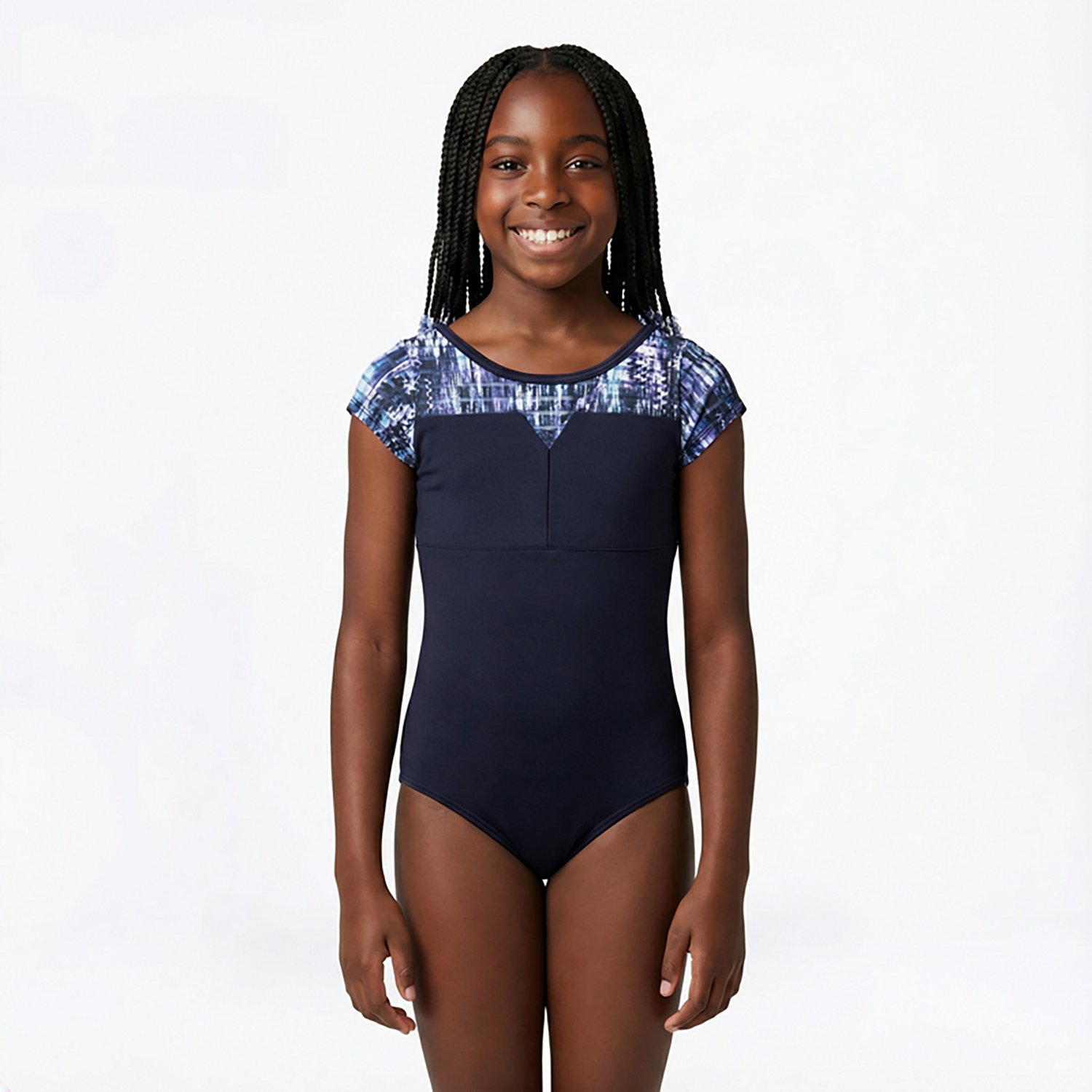 Rainbeau Moves Girls' Seismic Waves Stripe Short Sleeve Mesh Leotard - view number 2