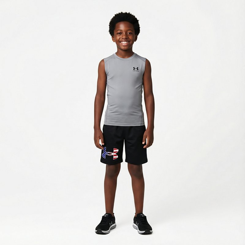 Under Armour HeatGear Armour Sleeveless Base-Layer Top for Kids - Steel/Black