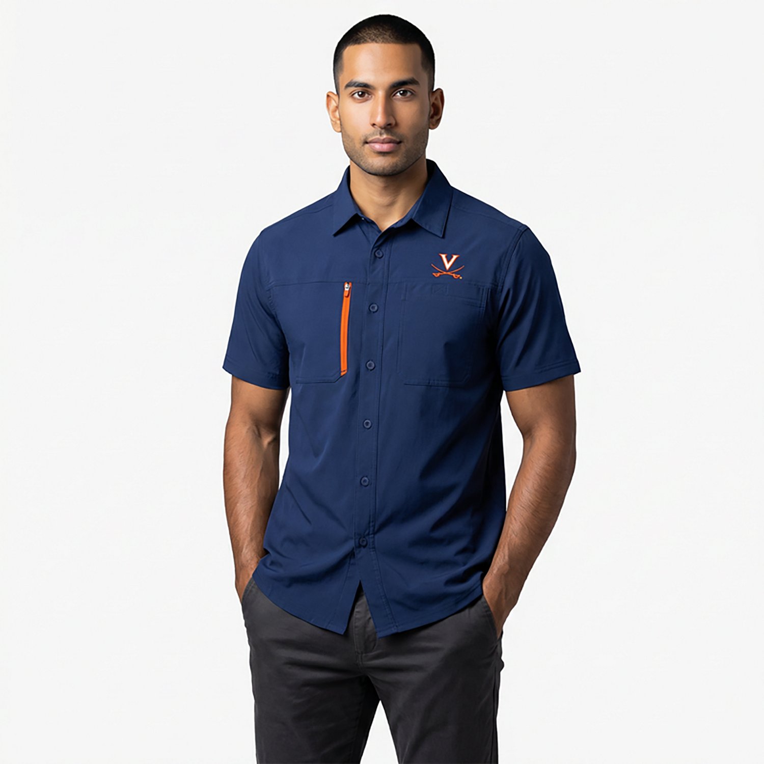 Antigua Men's University of Virginia Kickoff Woven Fishing Shirt - view number 3