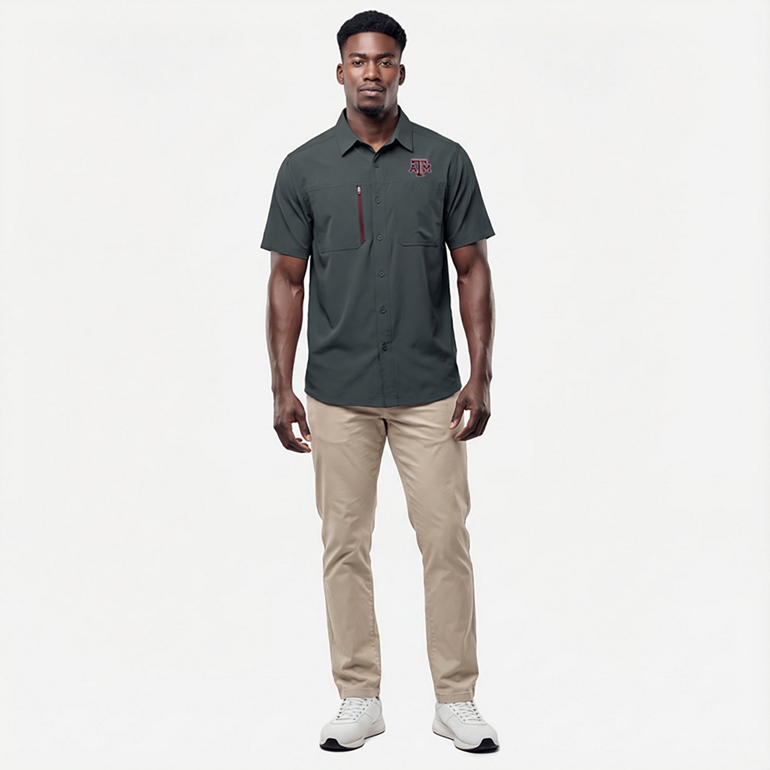 Antigua Men's Texas A&M University Kickoff Woven Short Sleeve Fishing Shirt - view number 2