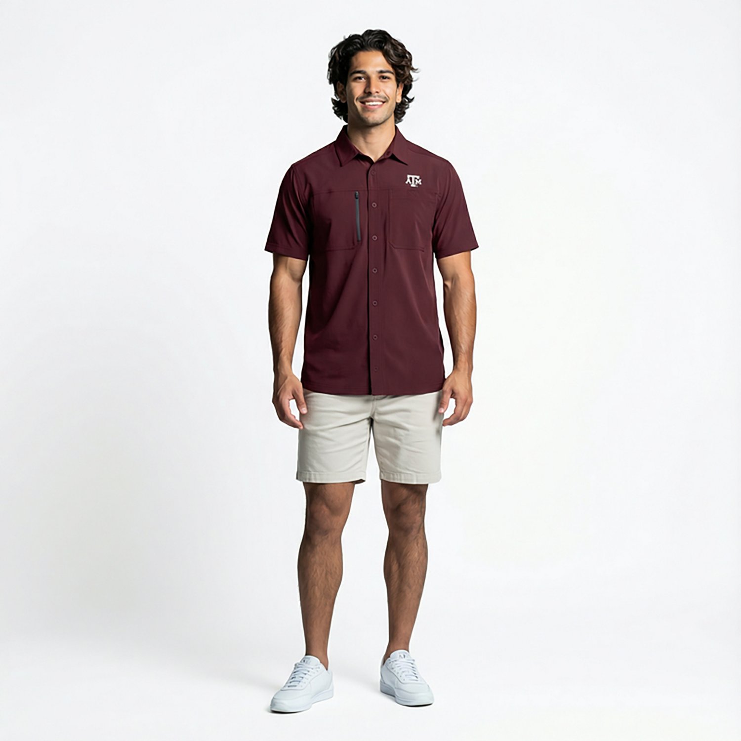 Antigua Men's Texas A&M University Kickoff Woven Short Sleeve Fishing Shirt - view number 2