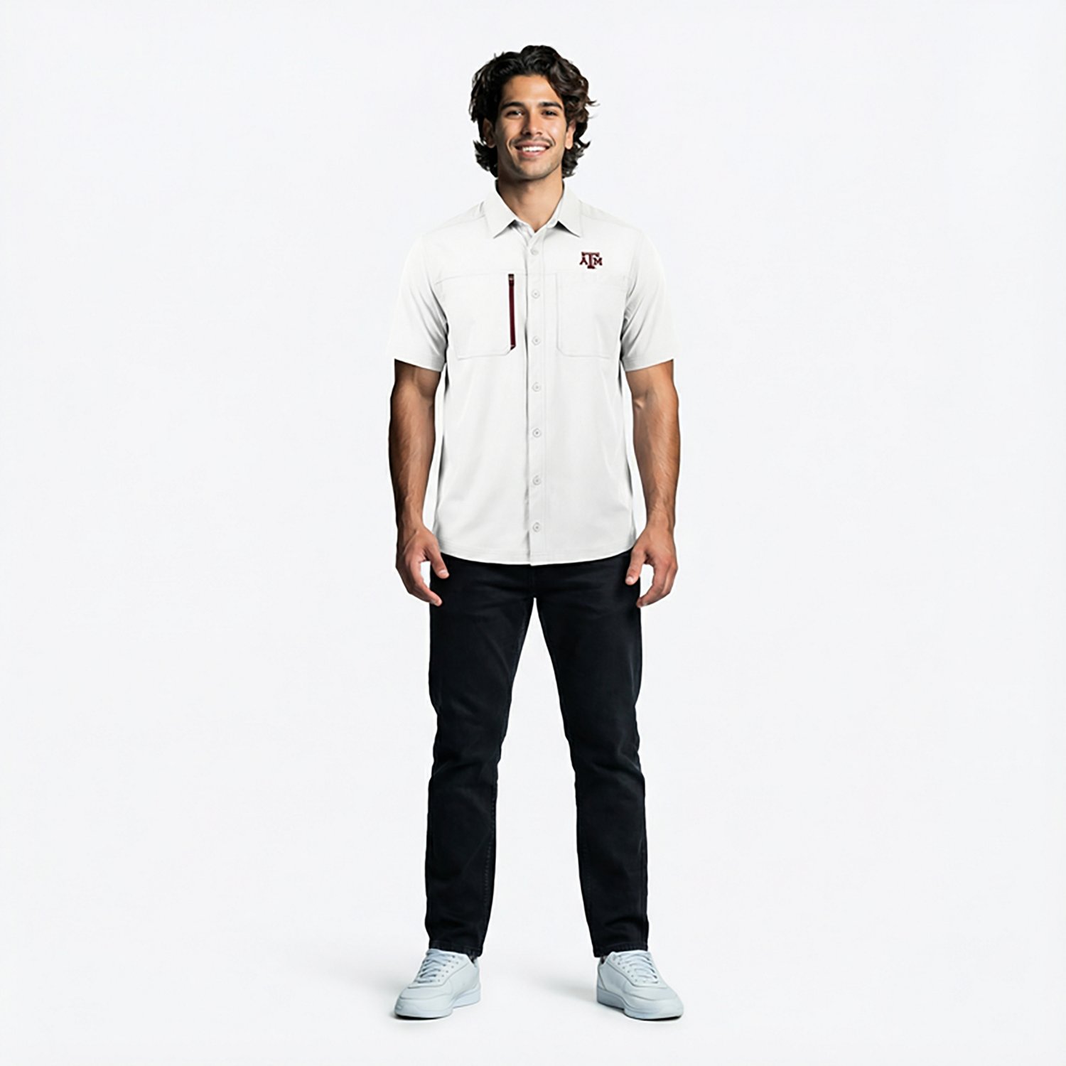 Antigua Men's Texas A&M University Kickoff Woven Short Sleeve Fishing Shirt - view number 2