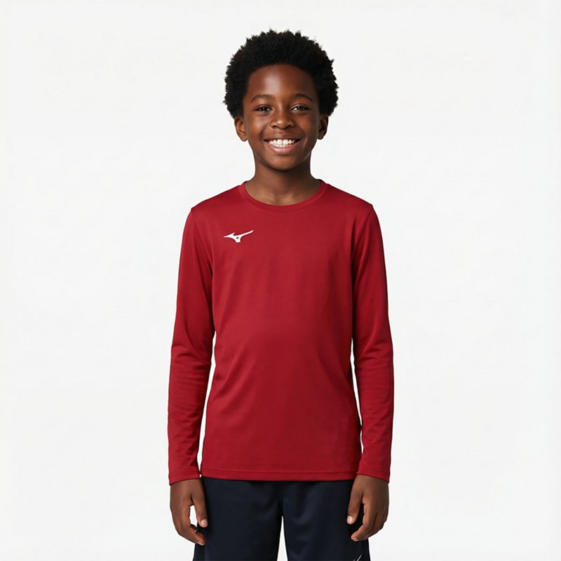 Mizuno Boys' Competition Diamond Long Sleeve Shirt, XL, Cardinal