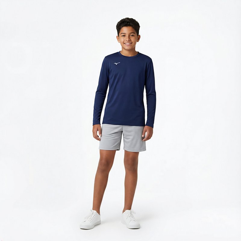 Mizuno Boys' Competition Diamond Long Sleeve Shirt, Small, Navy