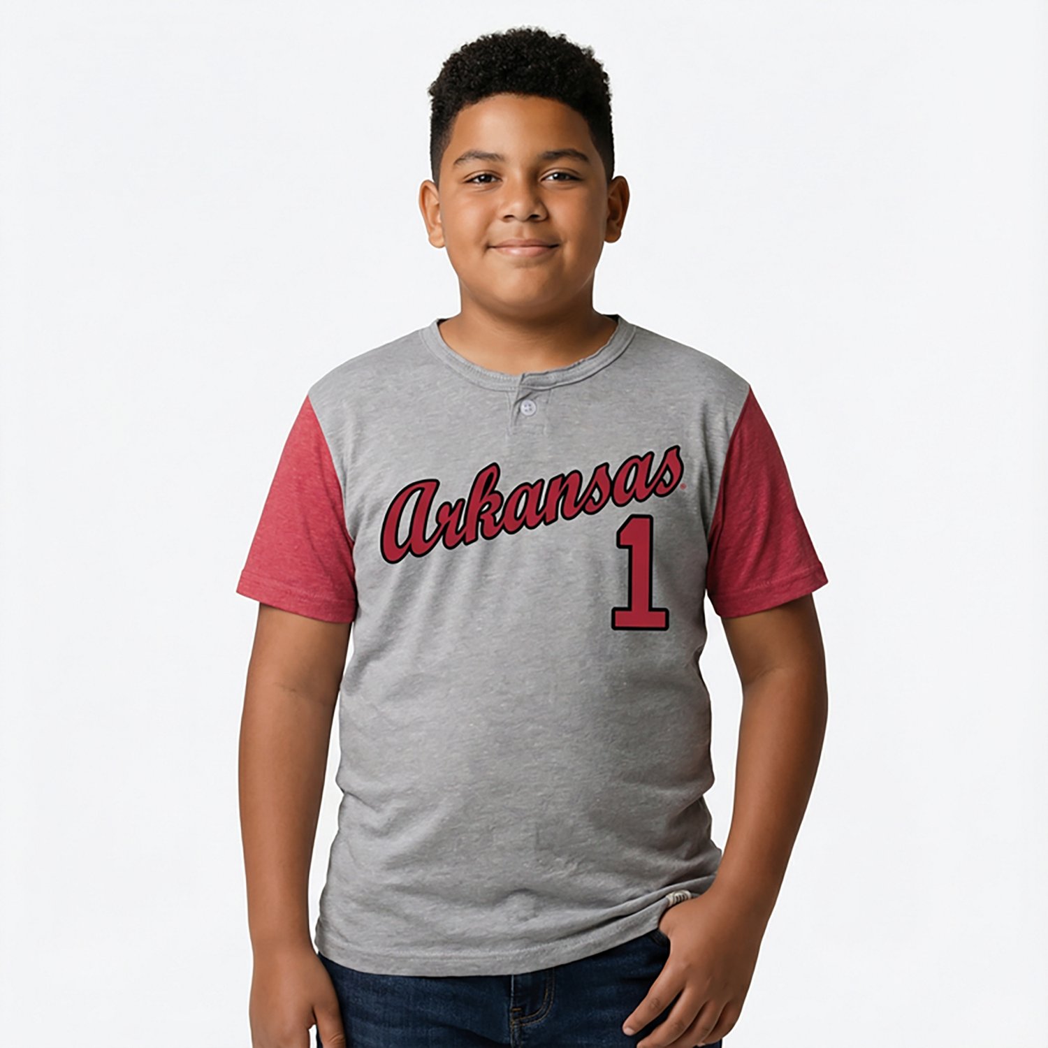 Wes and Willy Boys' University of Arkansas Baseball Henley Short Sleeve T-shirt