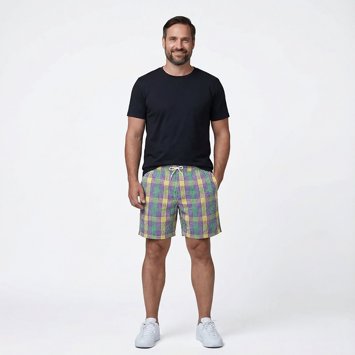 Magellan Outdoors Men's Mardi Gras Seersucker Gingham Boat Shorts 7 in