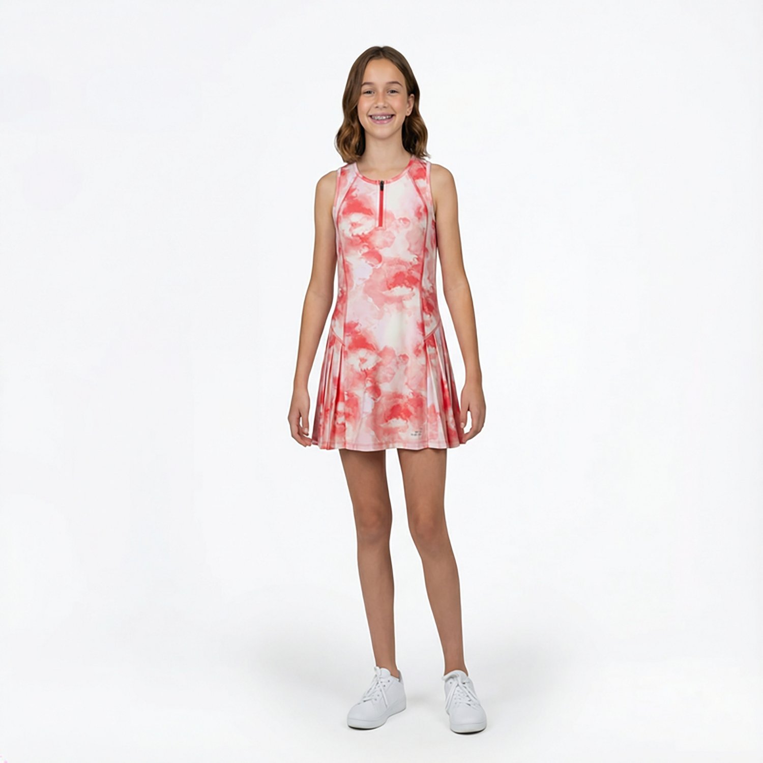 BCG Girls' Tennis Pleated Printed 1/4-Zip Dress