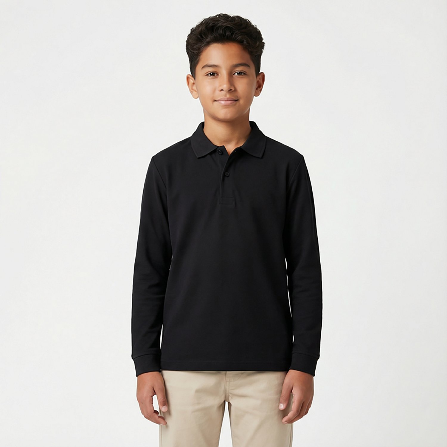 Nautica Boys' Husky Double Pique Long Sleeve Polo Shirt